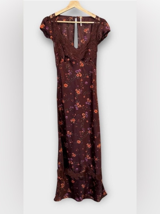 Free People Dresses & Skirts - Free People Brown/Burgundy Maxi Dress with Orange & Purple Floral Print